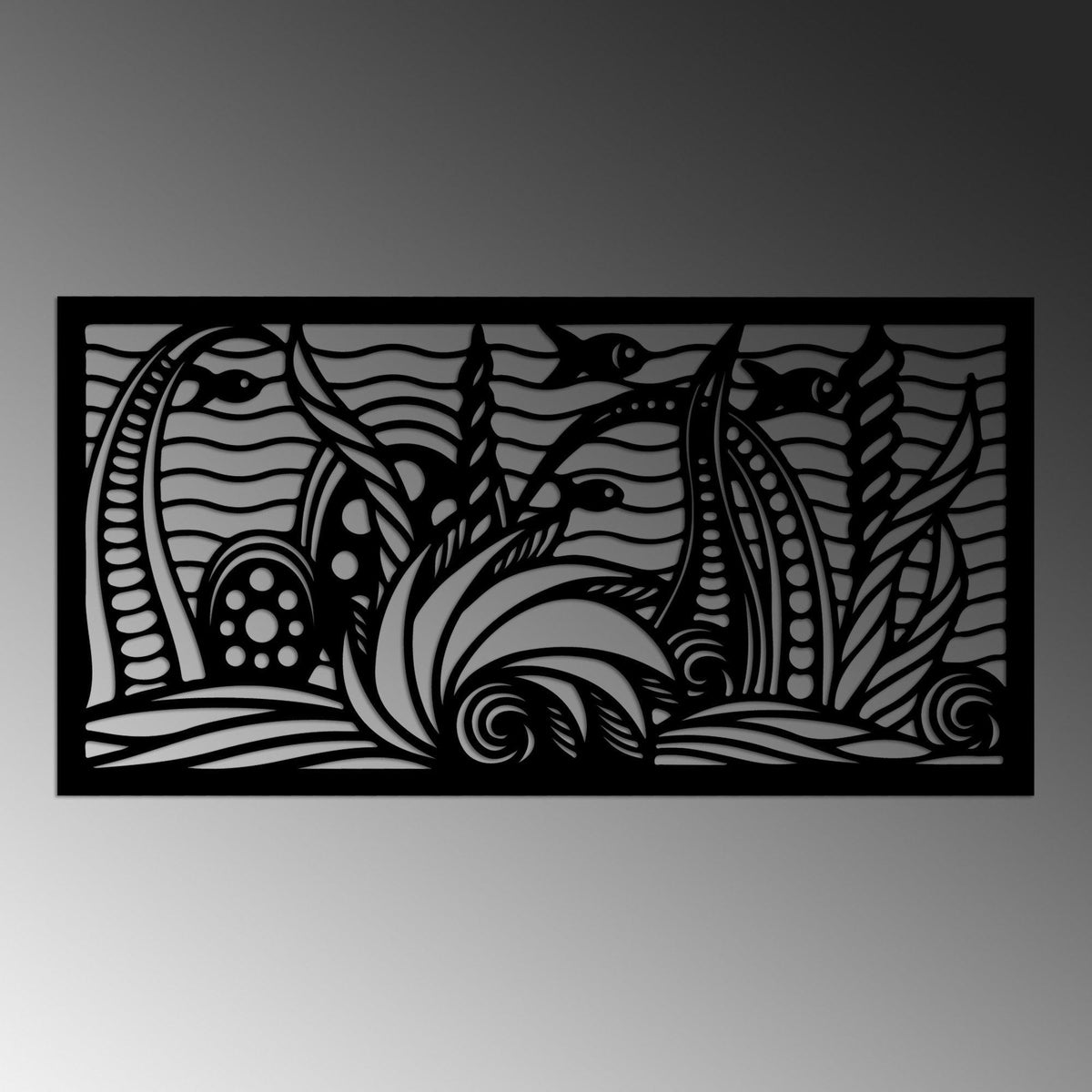 Decoratiune de perete Metal Ocean, Negru, 85x40 cm, SKU 891TNL3565
