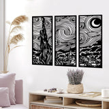 Decoratiune de perete Metal Vangogh, Negru, 3x30x73 cm