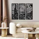 Decoratiune de perete Metal Vangogh, Negru, 3x30x73 cm