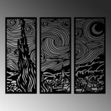 Decoratiune de perete Metal Vangogh, Negru, 3x30x73 cm