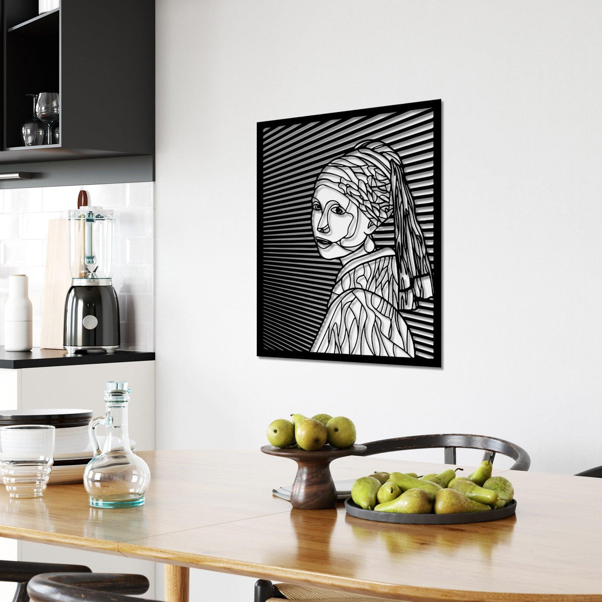 Decoratiune de perete Metal Vermeer, Negru, 46x56 cm