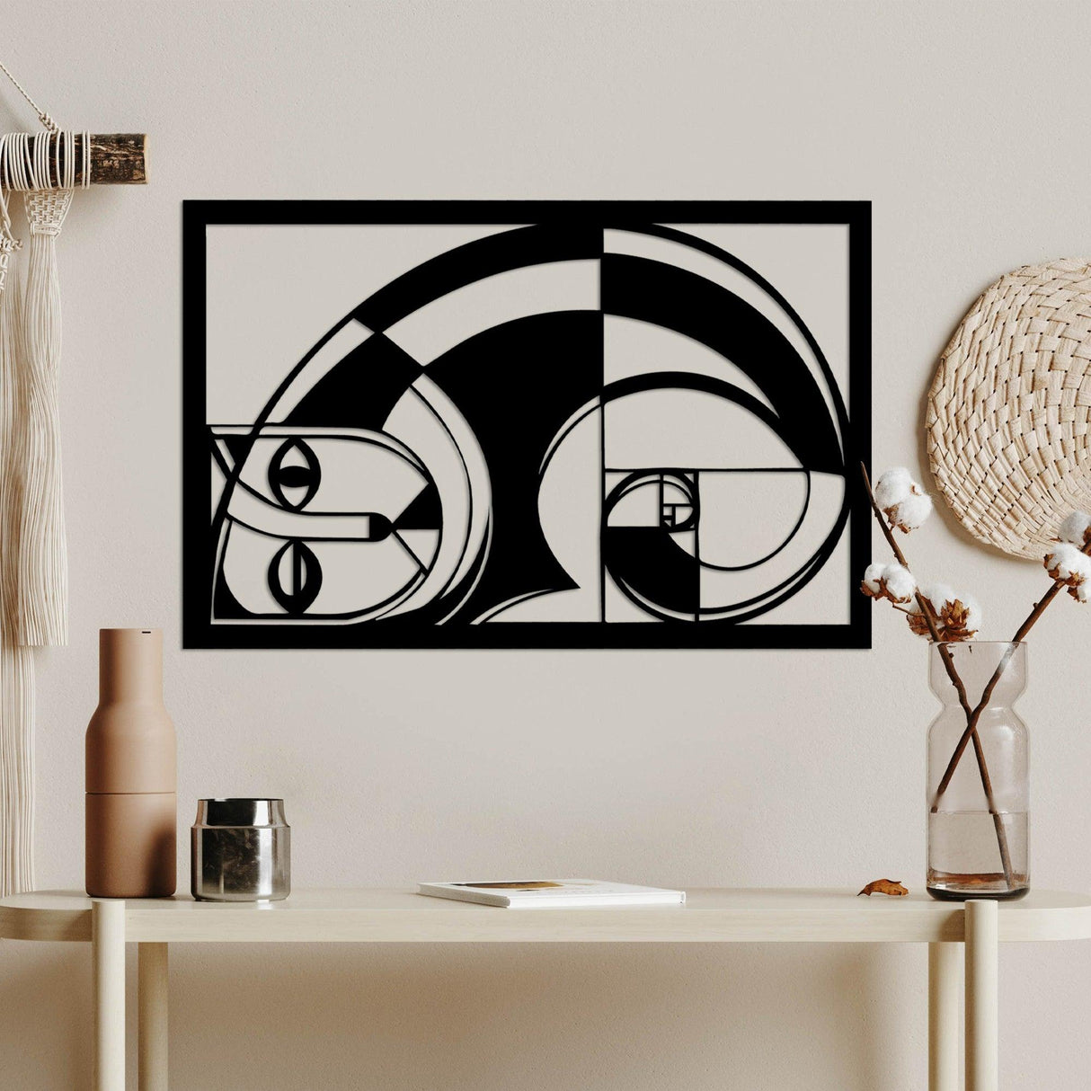 Decoratiune de perete Metal Fıbonaccı, Negru, 56x37 cm