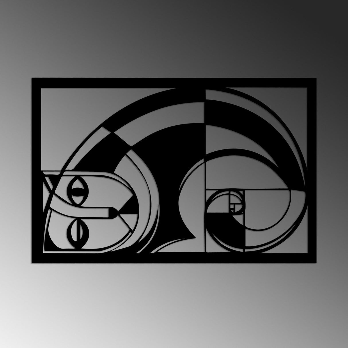 Decoratiune de perete Metal Fıbonaccı, Negru, 56x37 cm