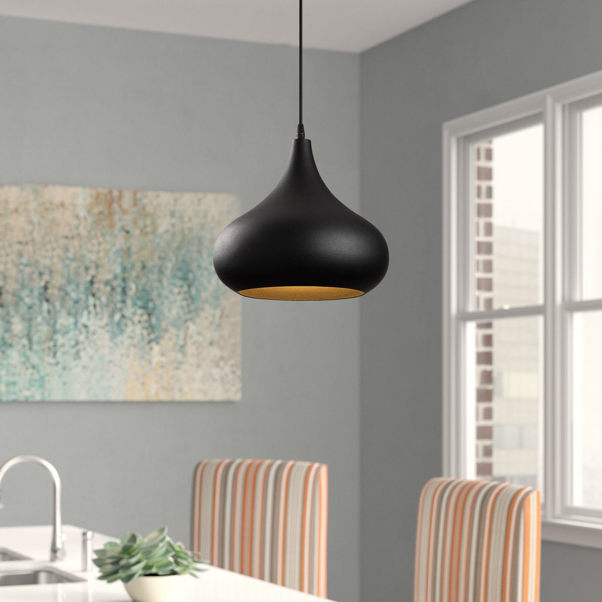 Lustră Sağlam - 3774, Negru - Auriu, Ø30x126 cm