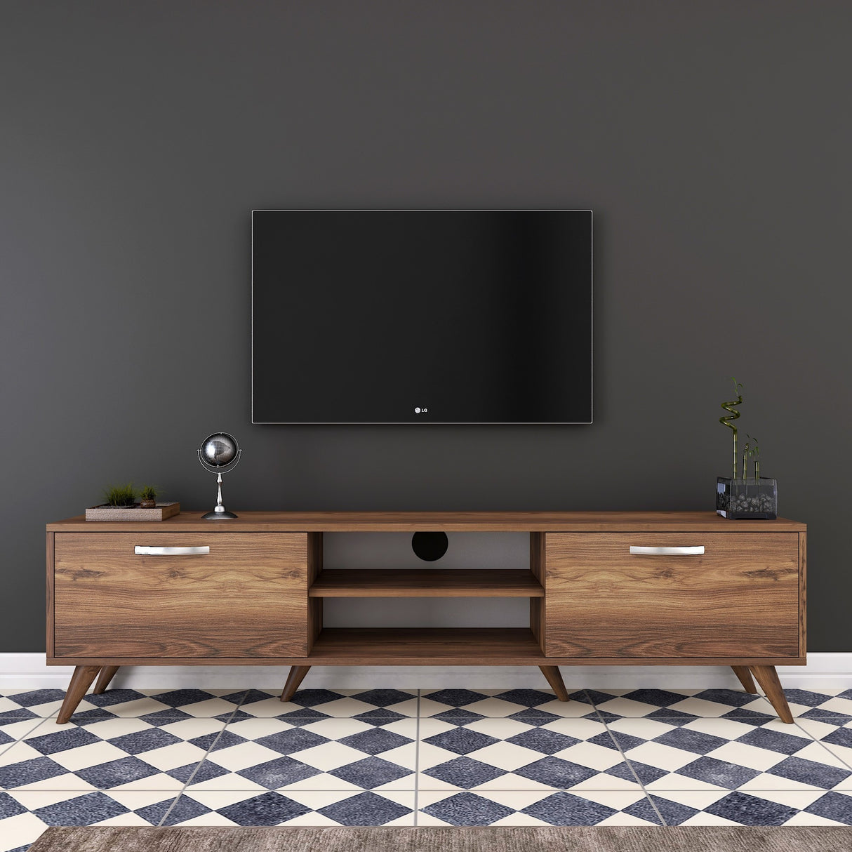 Comodă TV A9 - 221, Nuc, 180x35x49 cm