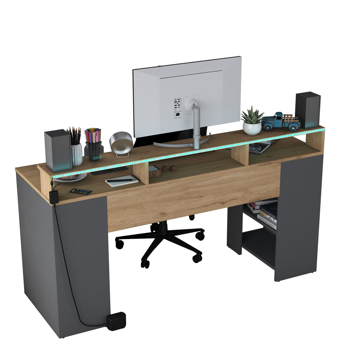 Birou HA122 - 3000, Nuc - Antracit, 160x55x90 cm