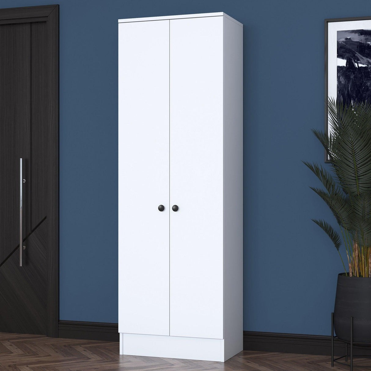 Cuier cu pantofar Mina cu 2 usi, Alb - Nuc, 60 x 183 x 38 cm - Alb, SKU 893RAN1721