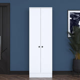 Cuier cu pantofar Mina cu 2 usi, Alb - Nuc, 60 x 183 x 38 cm - Alb, SKU 893RAN1721