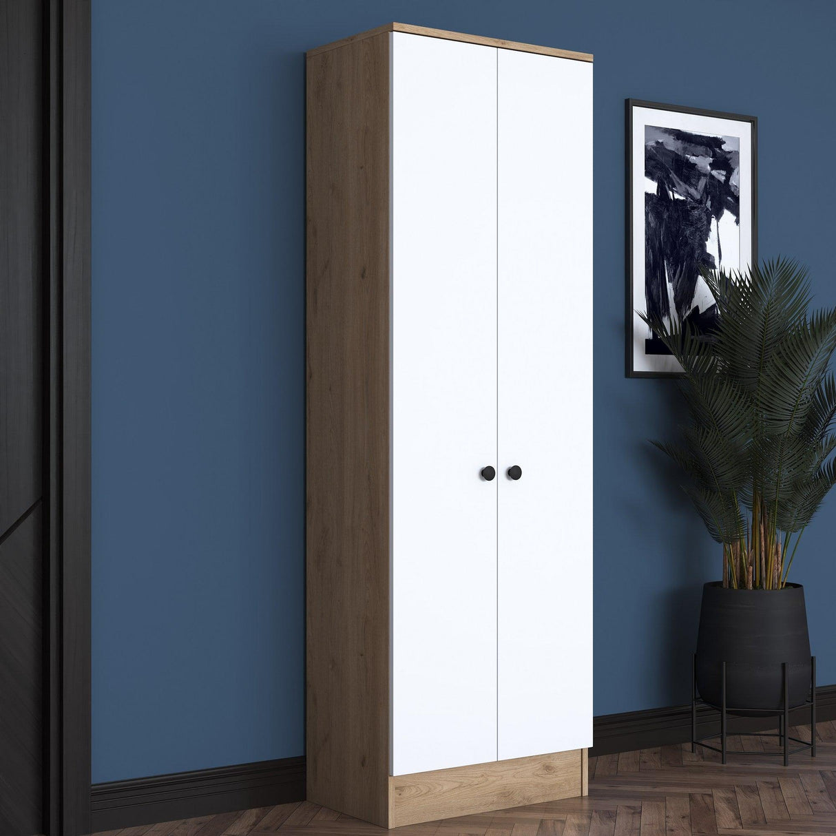 Cuier cu pantofar Mina cu 2 usi, Alb - Nuc, 60 x 183 x 38 cm - Maro, SKU 893RAN1721