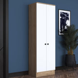 Cuier cu pantofar Mina cu 2 usi, Alb - Nuc, 60 x 183 x 38 cm - Maro, SKU 893RAN1721