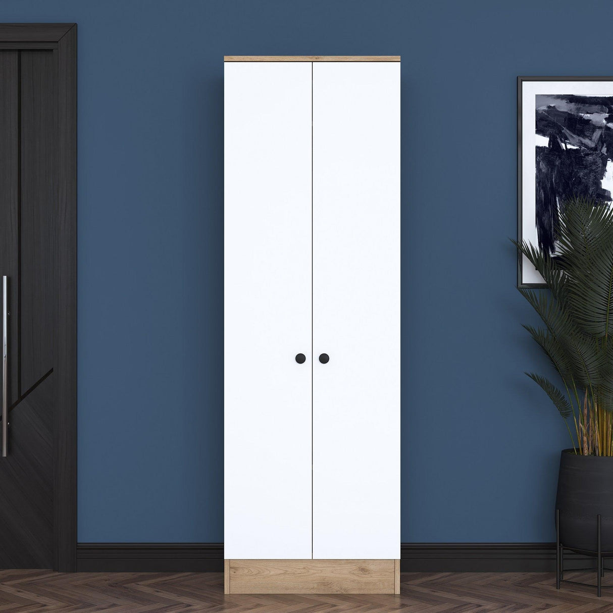 Cuier cu pantofar Mina cu 2 usi, Alb - Nuc, 60 x 183 x 38 cm - Maro, SKU 893RAN1721
