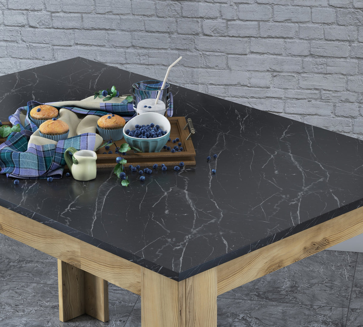 Masă dining T1 - 1521, Marble - Stejar, 110x72x74 cm