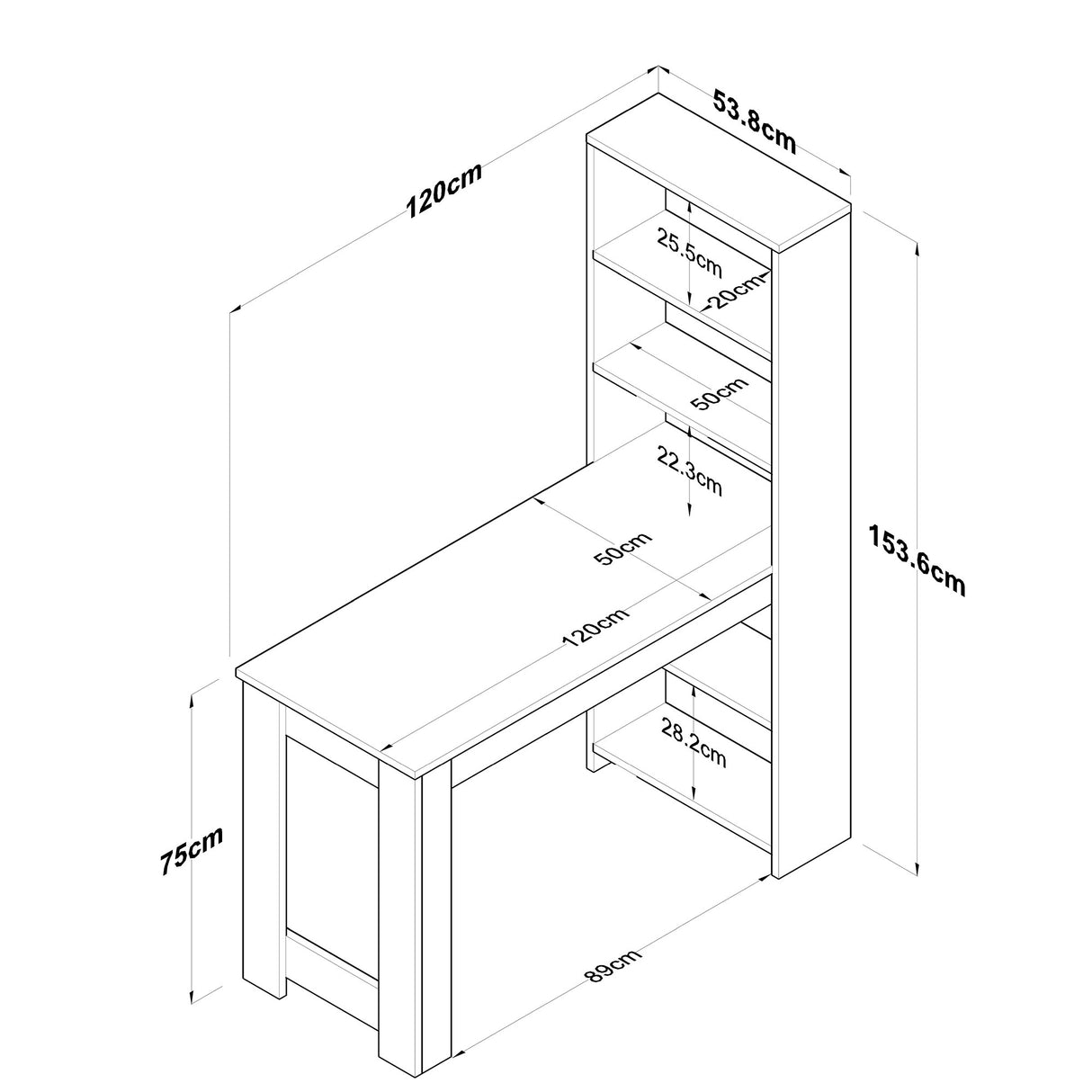 Birou HA106 - 2493, Alb - Nuc, 120x54x154 cm