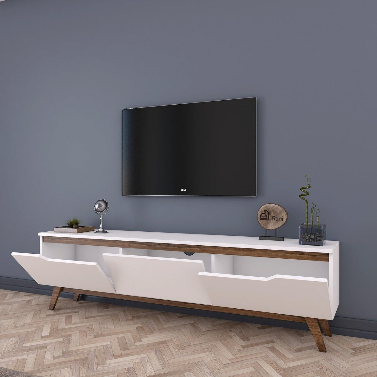 Comoda TV Selim, Alb, 180x49x35 cm