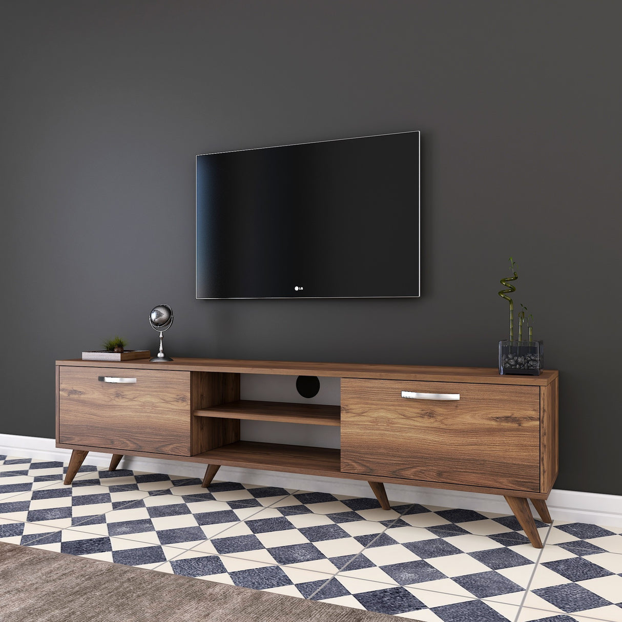 Comodă TV A9 - 221, Nuc, 180x35x49 cm