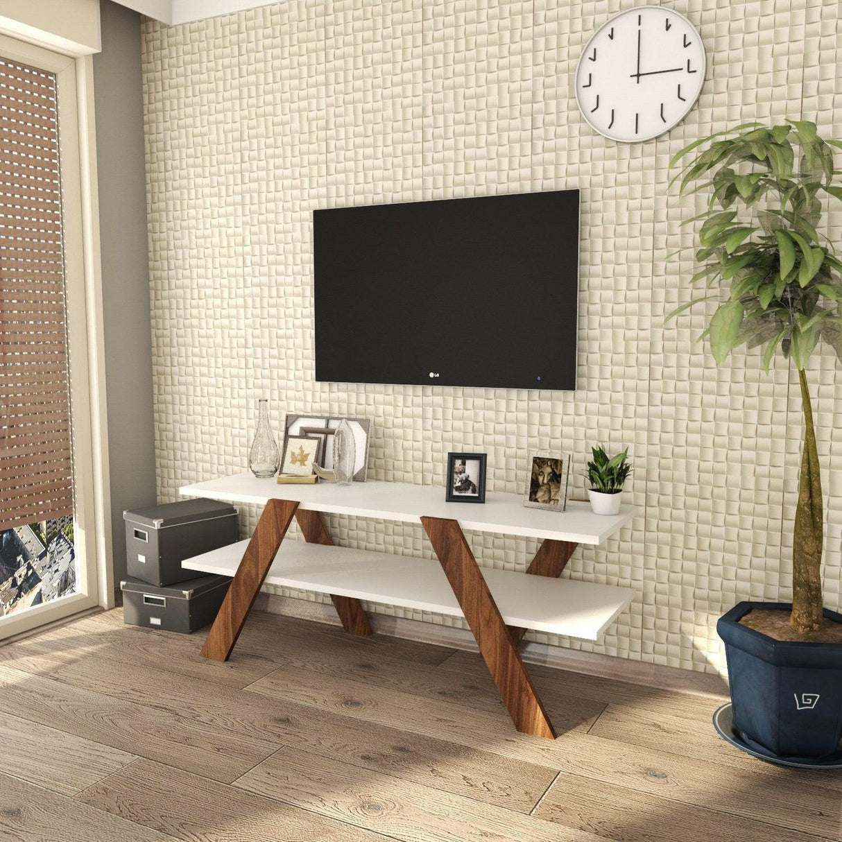 COMODA TV Zig Zag, Alb, 120x45x33 cm