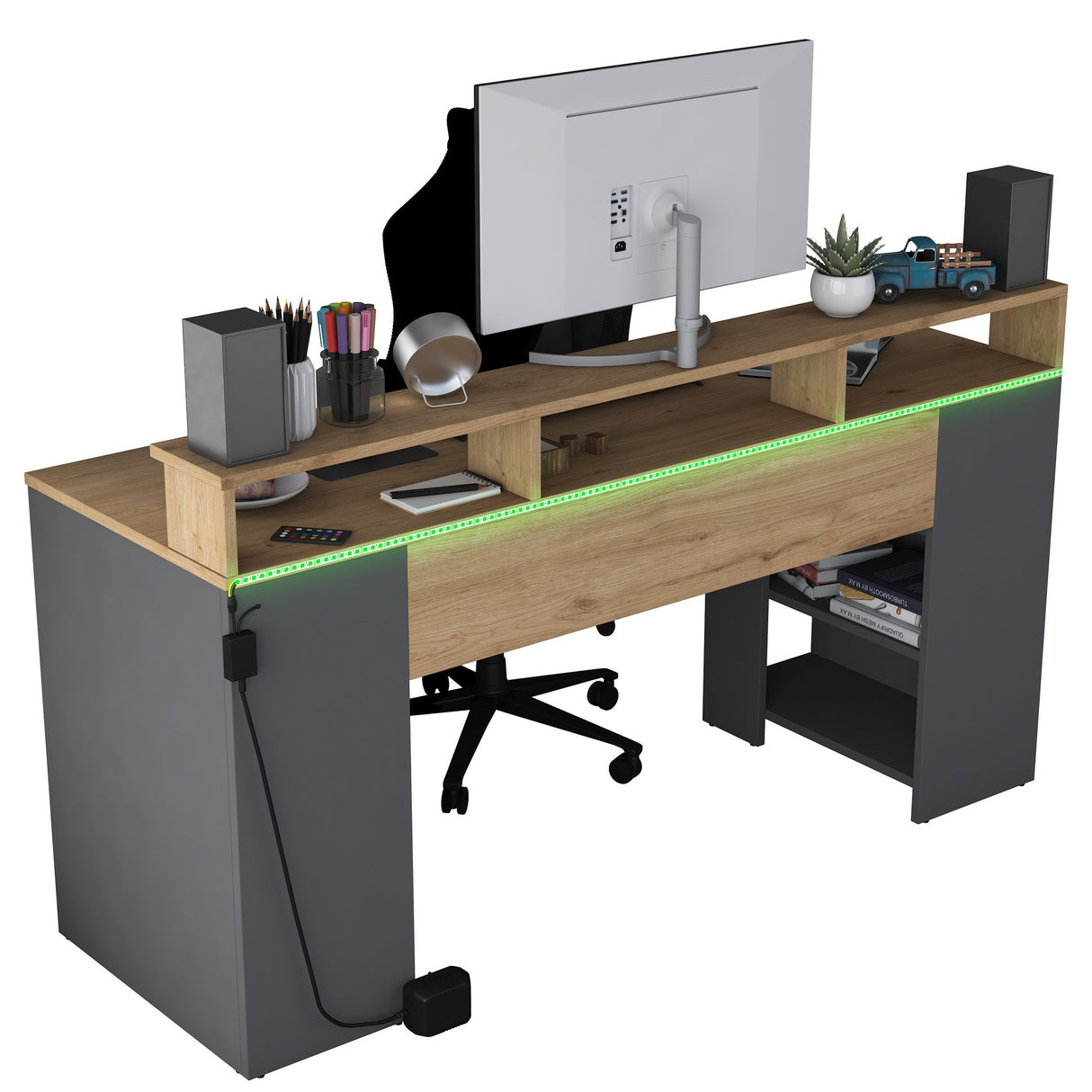 Birou HA122 - 3000, Nuc - Antracit, 160x55x90 cm