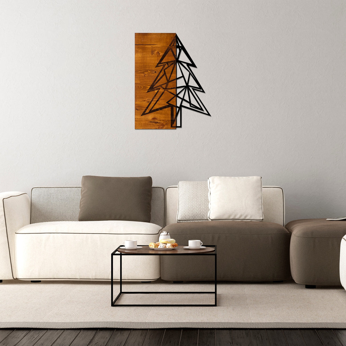Decorațiune de perete din lemn Cam Agaci, Nuc - Negru, 46x58x3 cm