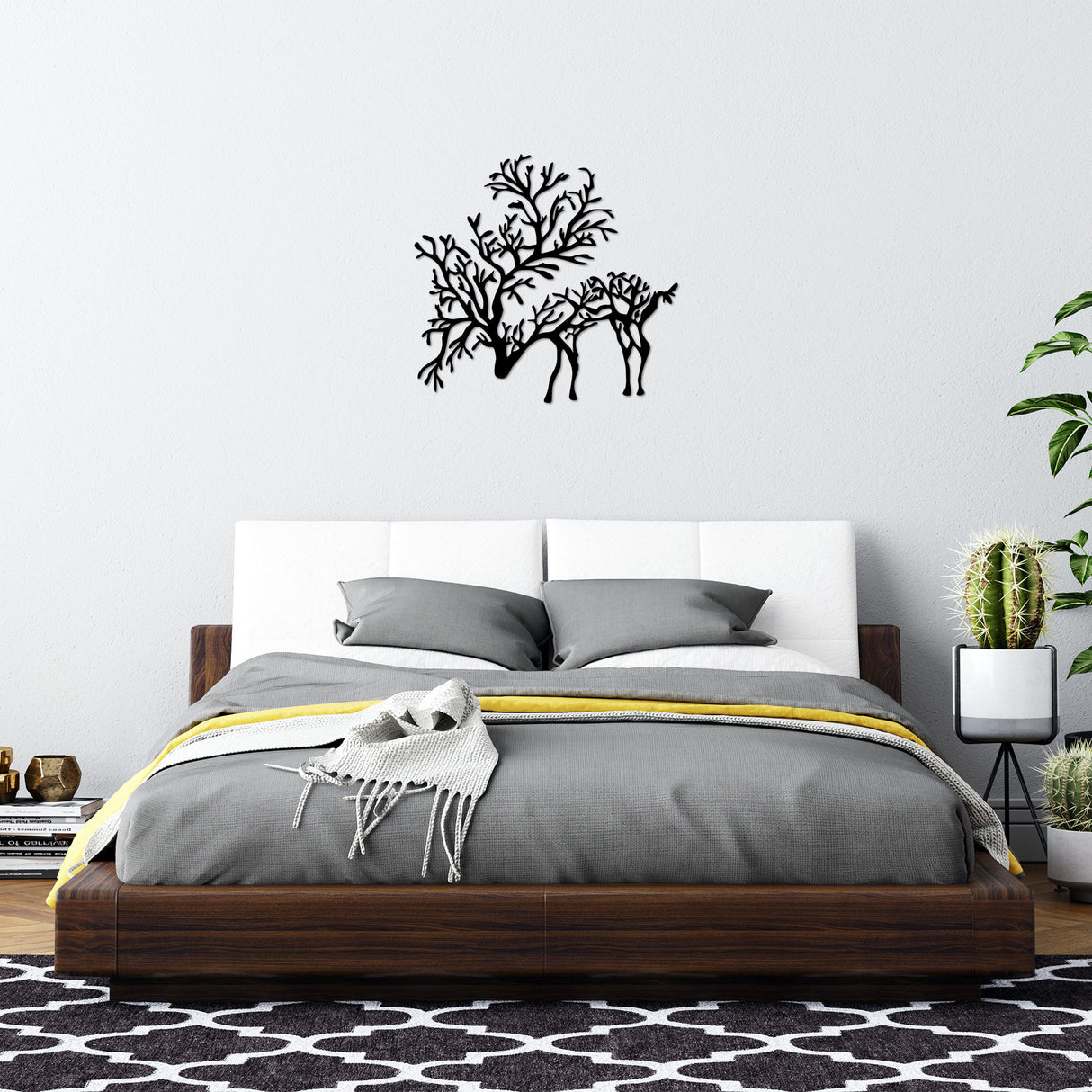 Decorațiune de perete din metal Deer 2, Negru, 66x70x2 cm