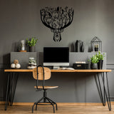Decorațiune de perete din metal Deer, Negru, 66x70x2 cm
