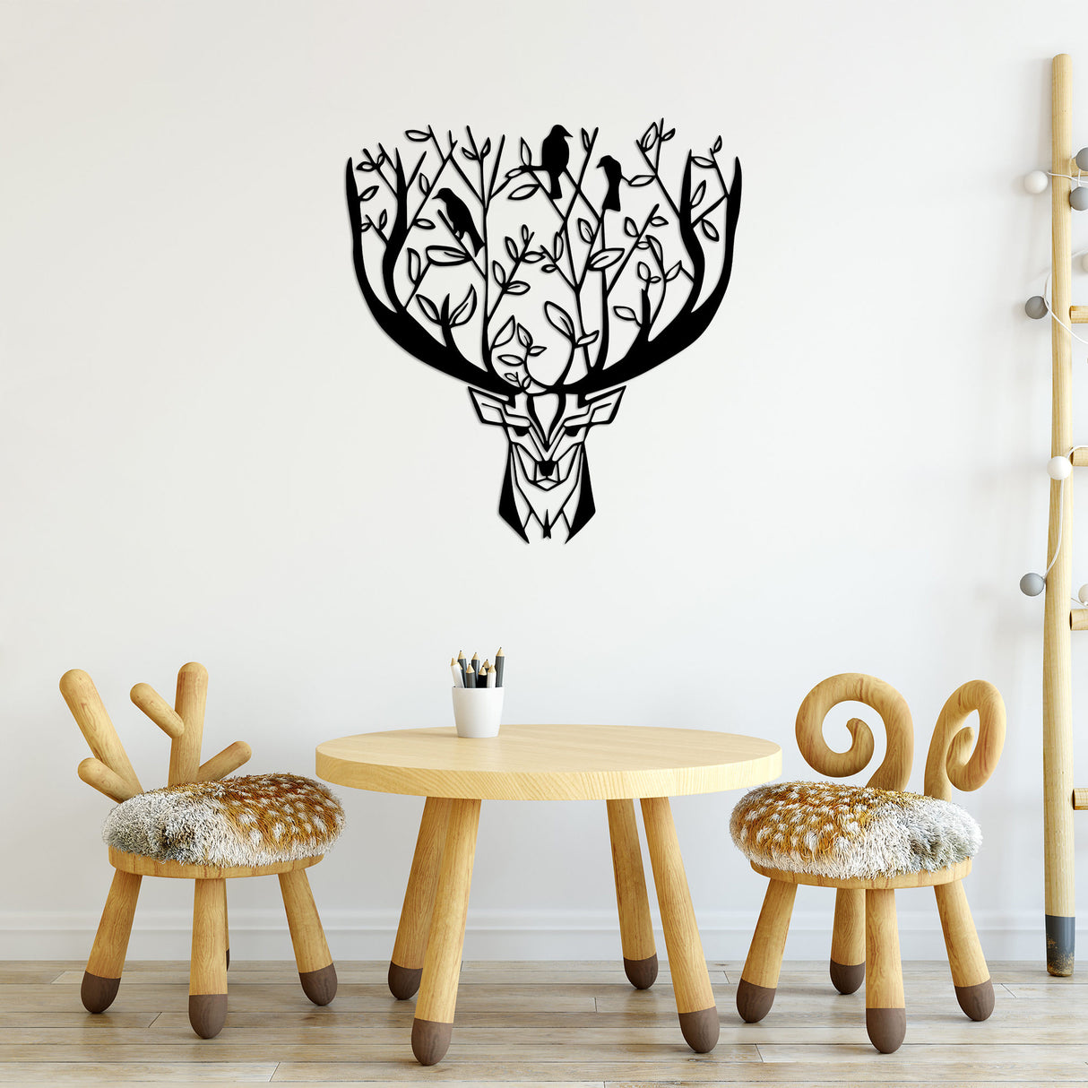 Decorațiune de perete din metal Deer, Negru, 66x70x2 cm