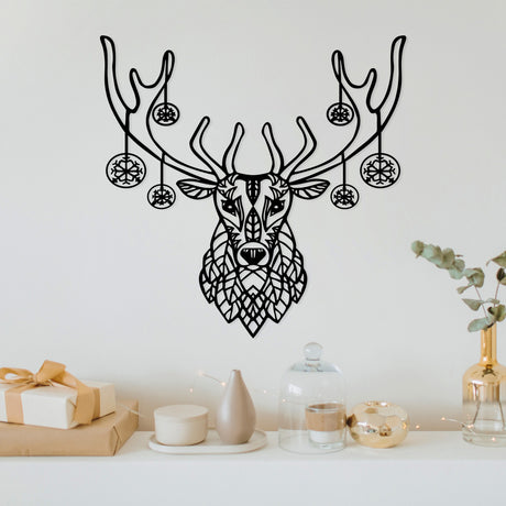 Decorațiune de perete din metal Christmas Deer, Negru, 69x70x0 cm