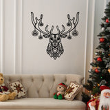 Decorațiune de perete din metal Christmas Deer, Negru, 69x70x0 cm