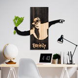 Decorațiune de perete din lemn Banksy - Flower Thrower 2, Negru - Nuc - Verde, 69x3x58 cm