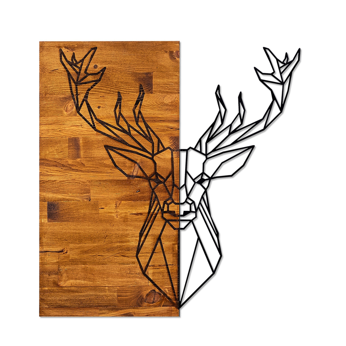 Decorațiune de perete din lemn Deer1, Diverse culori, 56x58x3 cm - Nuc - Negru | SKU: 899SKL1211 | Decorațiune de perete din lemn Deer1, 56x58x3 cm, varianta Nuc - Negru, produs pentru amenajarea locuinței, disponibil online în România la CasaMob