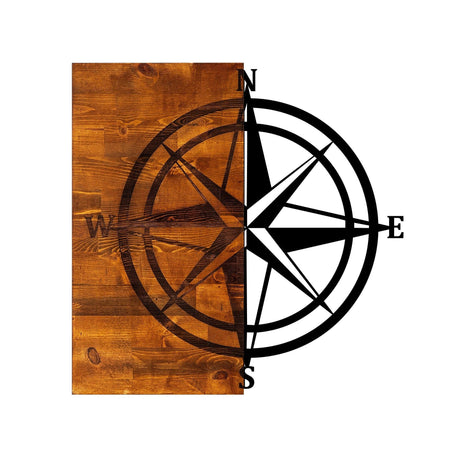 Decoratiune de perete lemn Pusula, Nuc, 58x3x58 cm