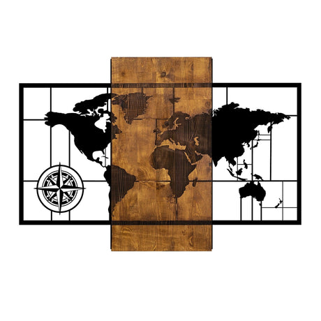 Decoratiune de perete lemn World, Nuc, 58x3x85 cm