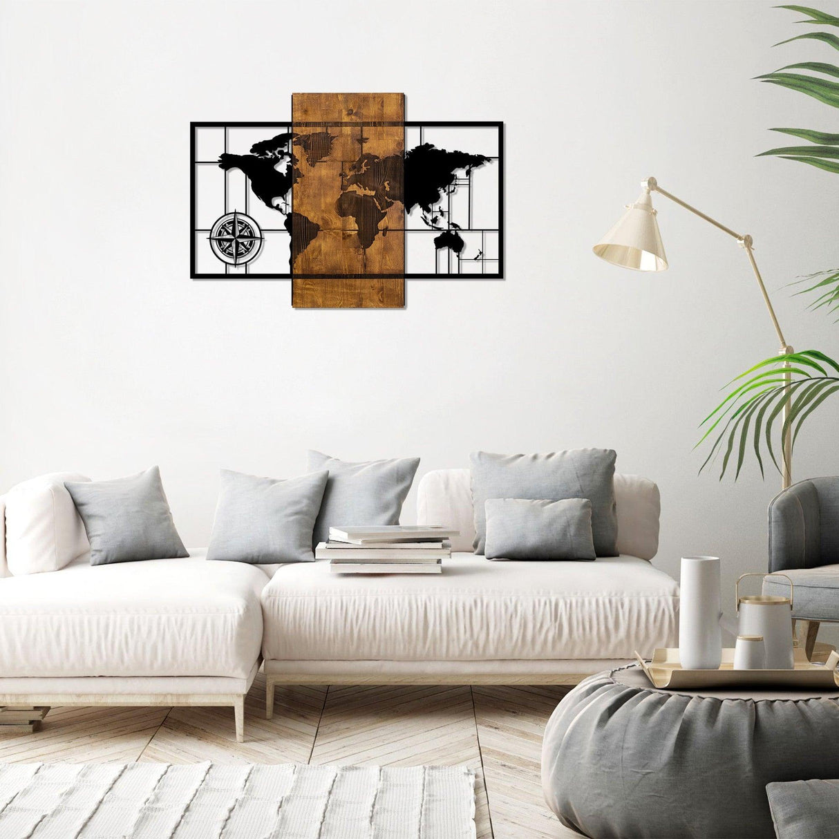 Decoratiune de perete lemn World, Nuc, 58x3x85 cm