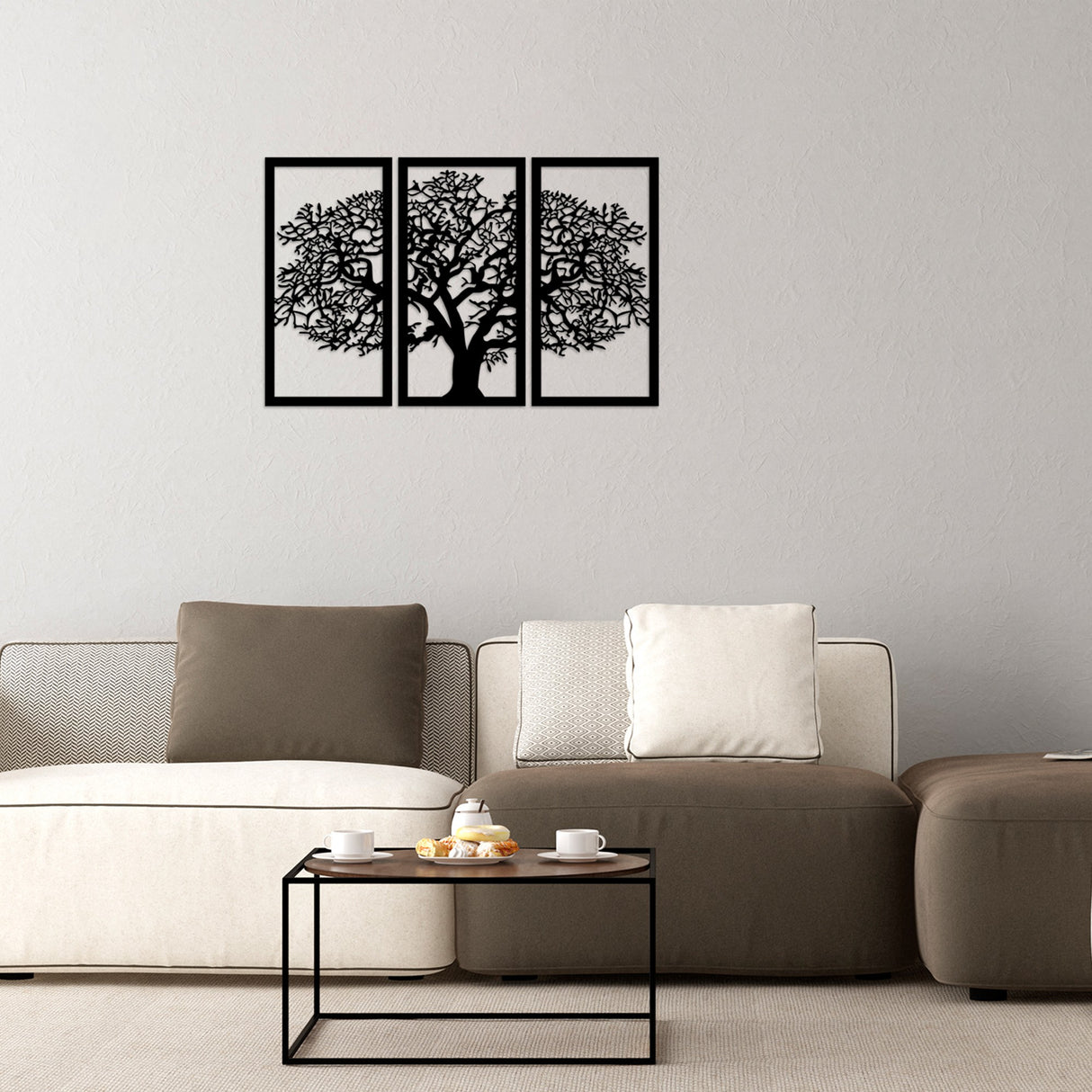 Decorațiune de perete din lemn Ağaç 5, Negru, 66x105x1 cm