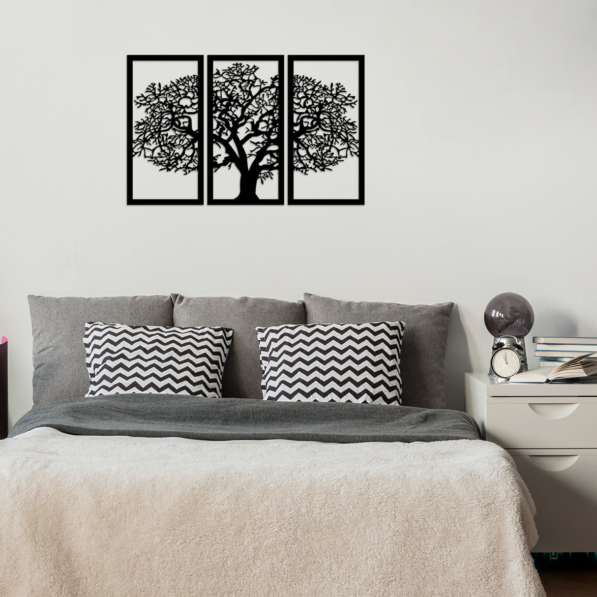 Decorațiune de perete din lemn Ağaç 5, Negru, 66x105x1 cm