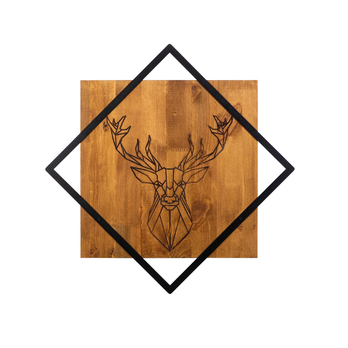 Decorațiune de perete din lemn Deer, Nuc - Negru, 54x54x2 cm
