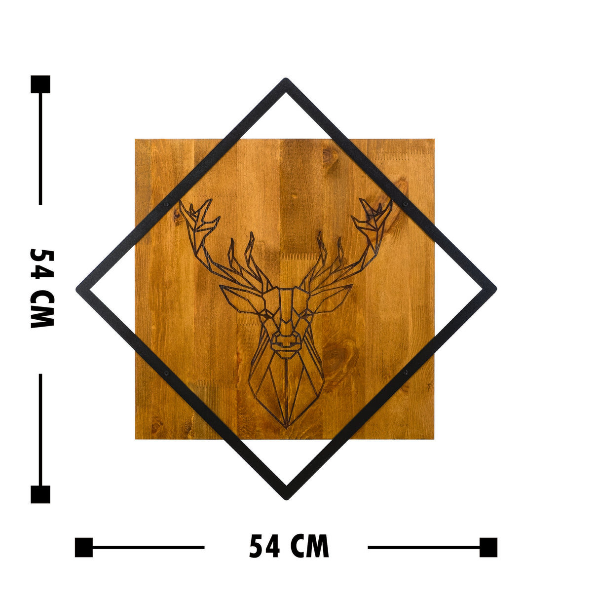 Decorațiune de perete din lemn Deer, Nuc - Negru, 54x54x2 cm