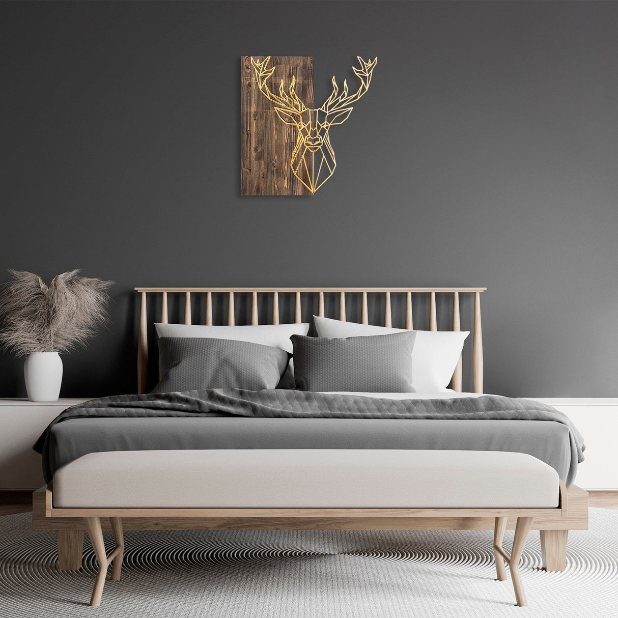Decorațiune de perete din lemn Deer1, Diverse culori, 56x58x3 cm - Nuc - Auriu | SKU: 899SKL2242 | Decorațiune de perete din lemn Deer1, 56x58x3 cm, varianta Nuc - Auriu, produs pentru amenajarea locuinței, disponibil online în România la CasaMob