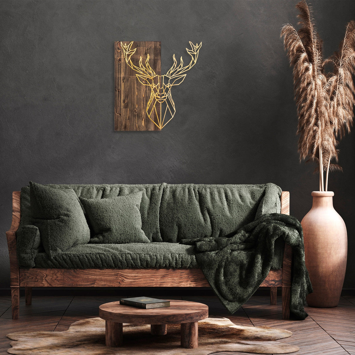 Decorațiune de perete din lemn Deer1, Diverse culori, 56x58x3 cm - Nuc - Auriu | SKU: 899SKL2242 | Decorațiune de perete din lemn Deer1, 56x58x3 cm, varianta Nuc - Auriu, produs pentru amenajarea locuinței, disponibil online în România la CasaMob