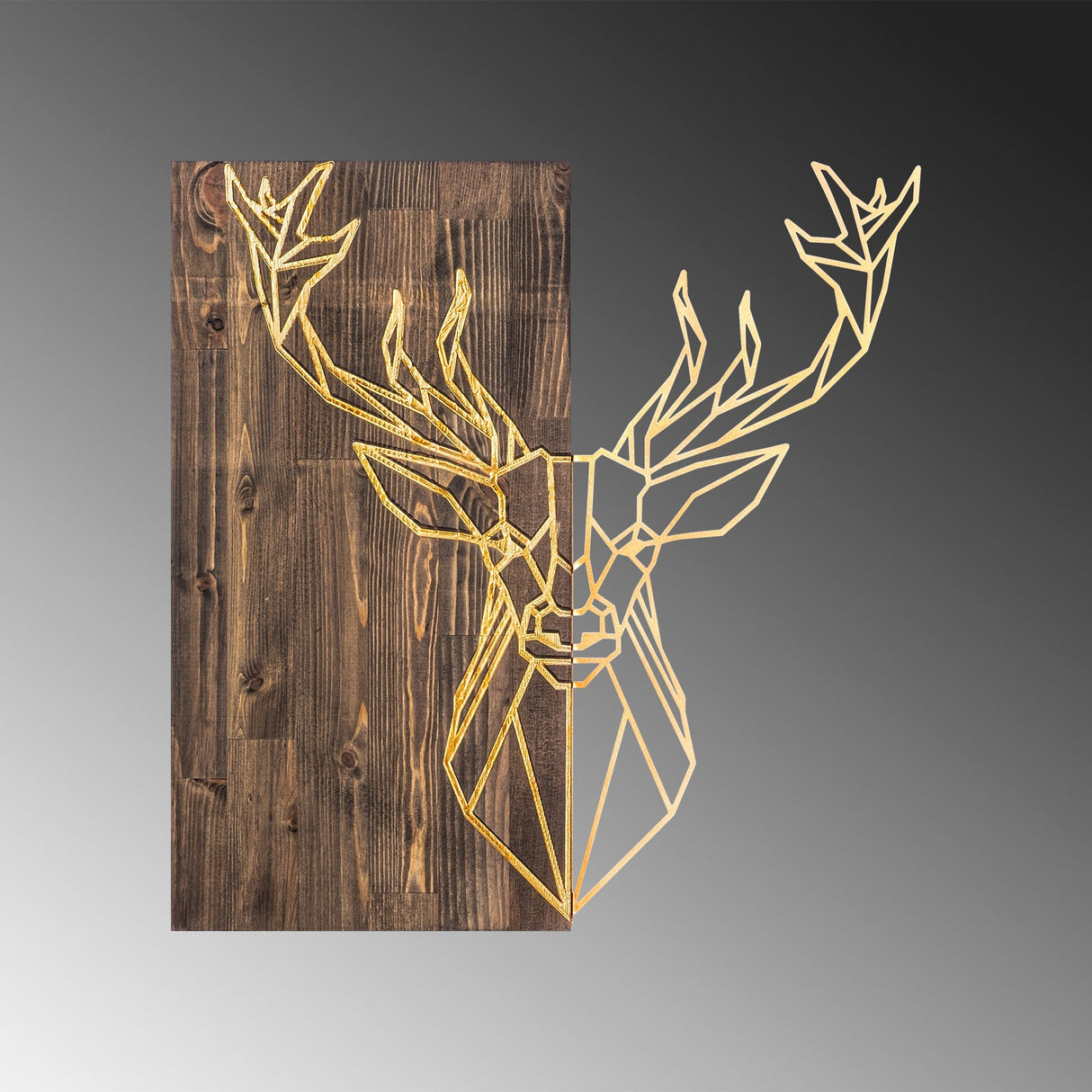 Decorațiune de perete din lemn Deer1, Diverse culori, 56x58x3 cm - Nuc - Auriu | SKU: 899SKL2242 | Decorațiune de perete din lemn Deer1, 56x58x3 cm, varianta Nuc - Auriu, produs pentru amenajarea locuinței, disponibil online în România la CasaMob