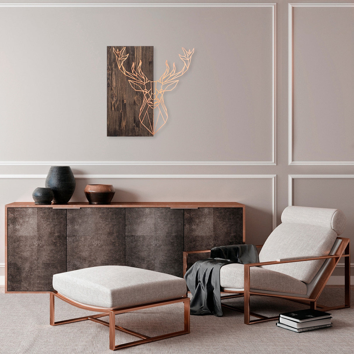 Decorațiune de perete din lemn Deer1, Diverse culori, 56x58x3 cm - Nuc - Copper | SKU: 899SKL2243 | Decorațiune de perete din lemn Deer1, 56x58x3 cm, varianta Nuc - Copper, produs pentru amenajarea locuinței, disponibil online în România la CasaMob