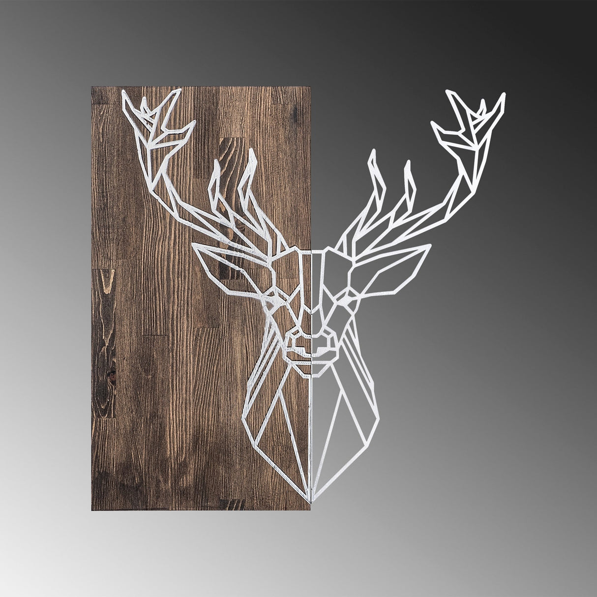 Decorațiune de perete din lemn Deer1, Diverse culori, 56x58x3 cm - Nuc - Argintiu | SKU: 899SKL2244 | Decorațiune de perete din lemn Deer1, 56x58x3 cm, varianta Nuc - Argintiu, produs pentru amenajarea locuinței, disponibil online în România la CasaMob