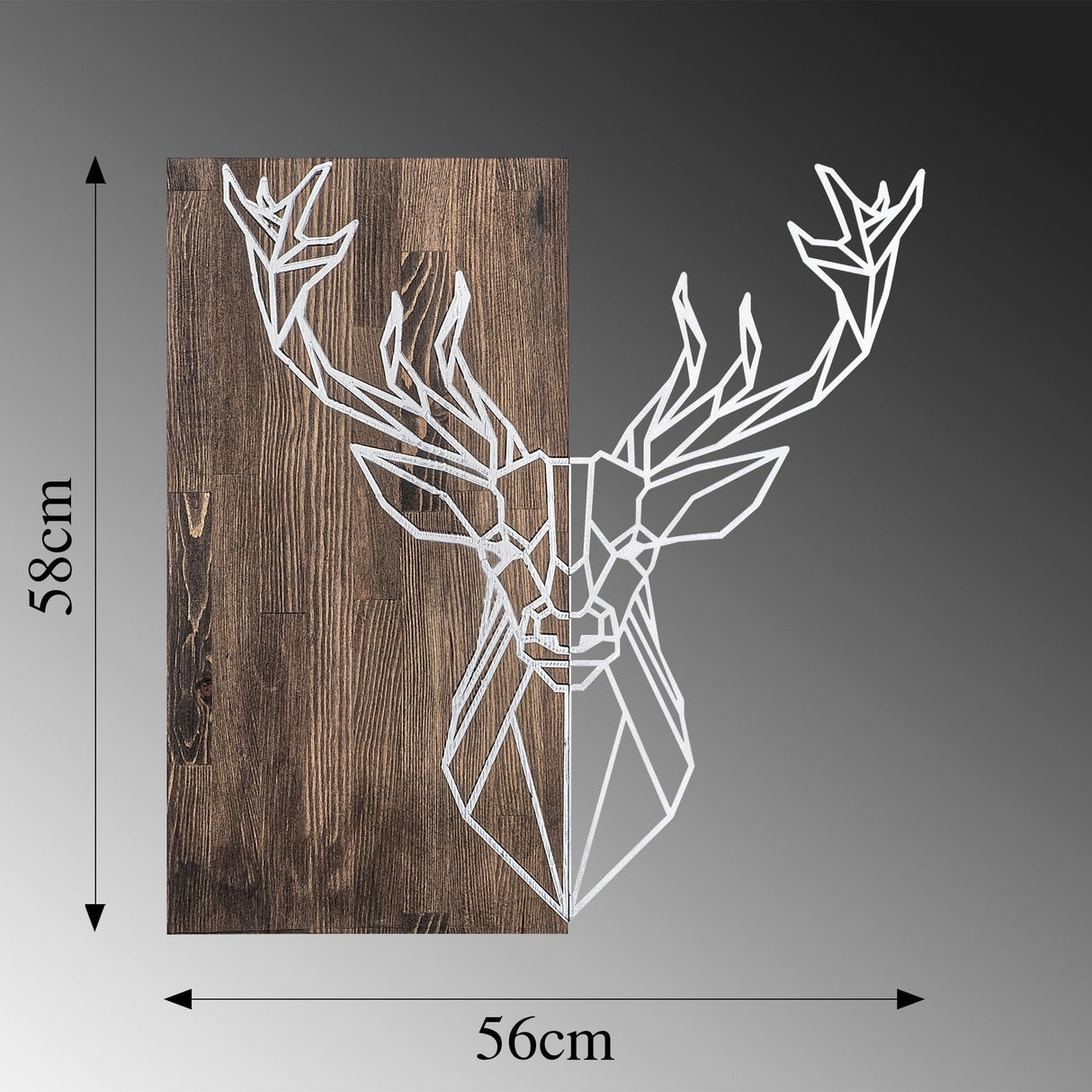 Decorațiune de perete din lemn Deer1, Diverse culori, 56x58x3 cm - Nuc - Argintiu | SKU: 899SKL2244 | Decorațiune de perete din lemn Deer1, 56x58x3 cm, varianta Nuc - Argintiu, produs pentru amenajarea locuinței, disponibil online în România la CasaMob