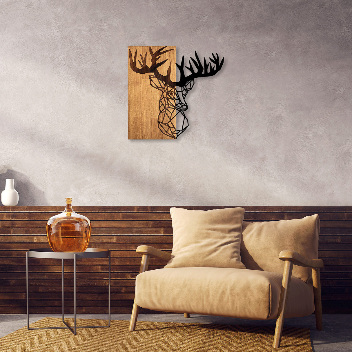 Decorațiune de perete din lemn MA-285, Nuc - Negru, 58x60x3 cm