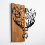Decorațiune de perete din lemn Deer 1, Nuc - Negru, 49x58x3 cm