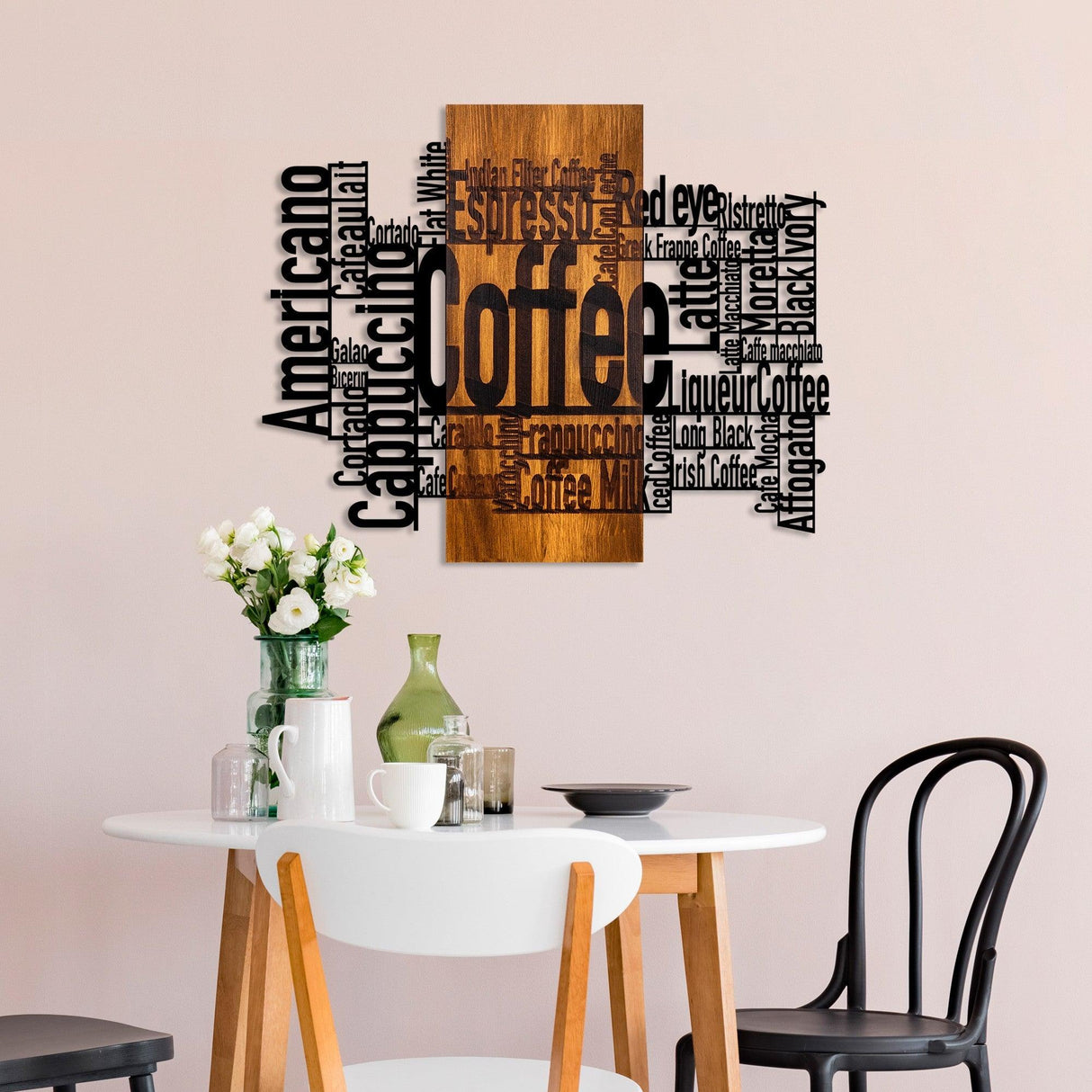 Decoratiune de perete lemn Coffee Mixed, Nuc, 72x58x3 cm