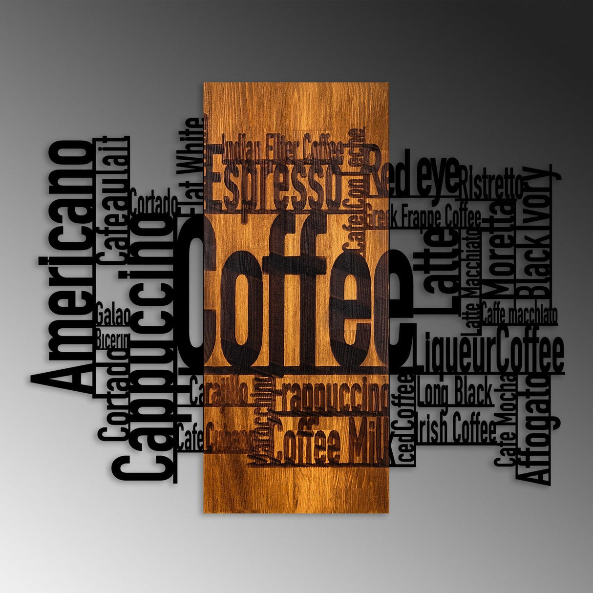 Decoratiune de perete lemn Coffee Mixed, Nuc, 72x58x3 cm