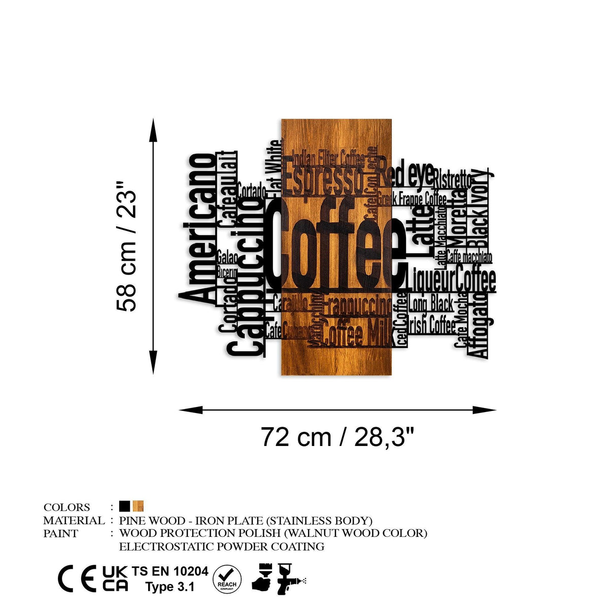 Decoratiune de perete lemn Coffee Mixed, Nuc, 72x58x3 cm