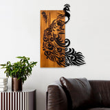 Decoratiune de perete lemn Peacock, Nuc, 47x65x3 cm