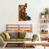 Decoratiune de perete lemn Peacock, Nuc, 47x65x3 cm
