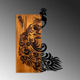 Decoratiune de perete lemn Peacock, Nuc, 47x65x3 cm